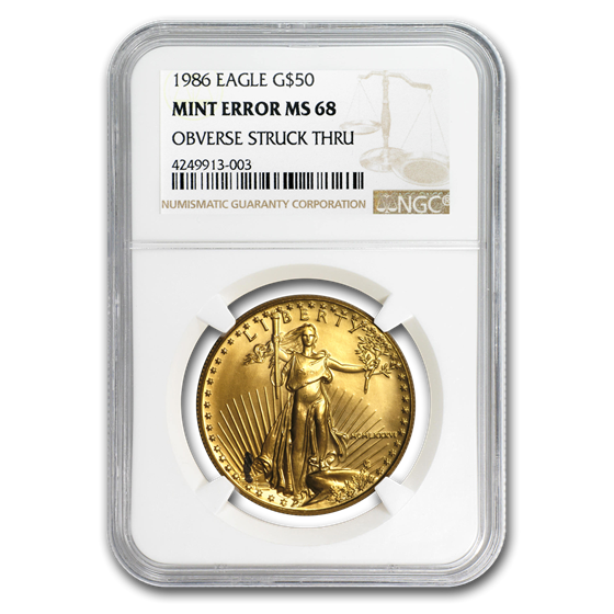 1986 1 oz Gold Eagle MS-68 NGC (Error, Struck Thru, Retained) 1986 1 oz Gold Eagle MS-68 NGC (Error, Struck Thru, Retained)